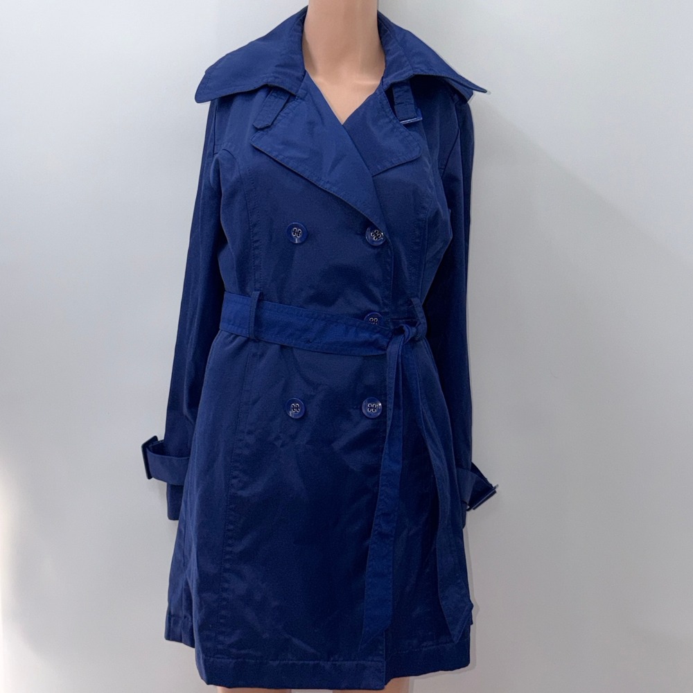 Cobalt Blue Double Breasted Belted S Trench Coat Classic Preppy Work Gossip Girl